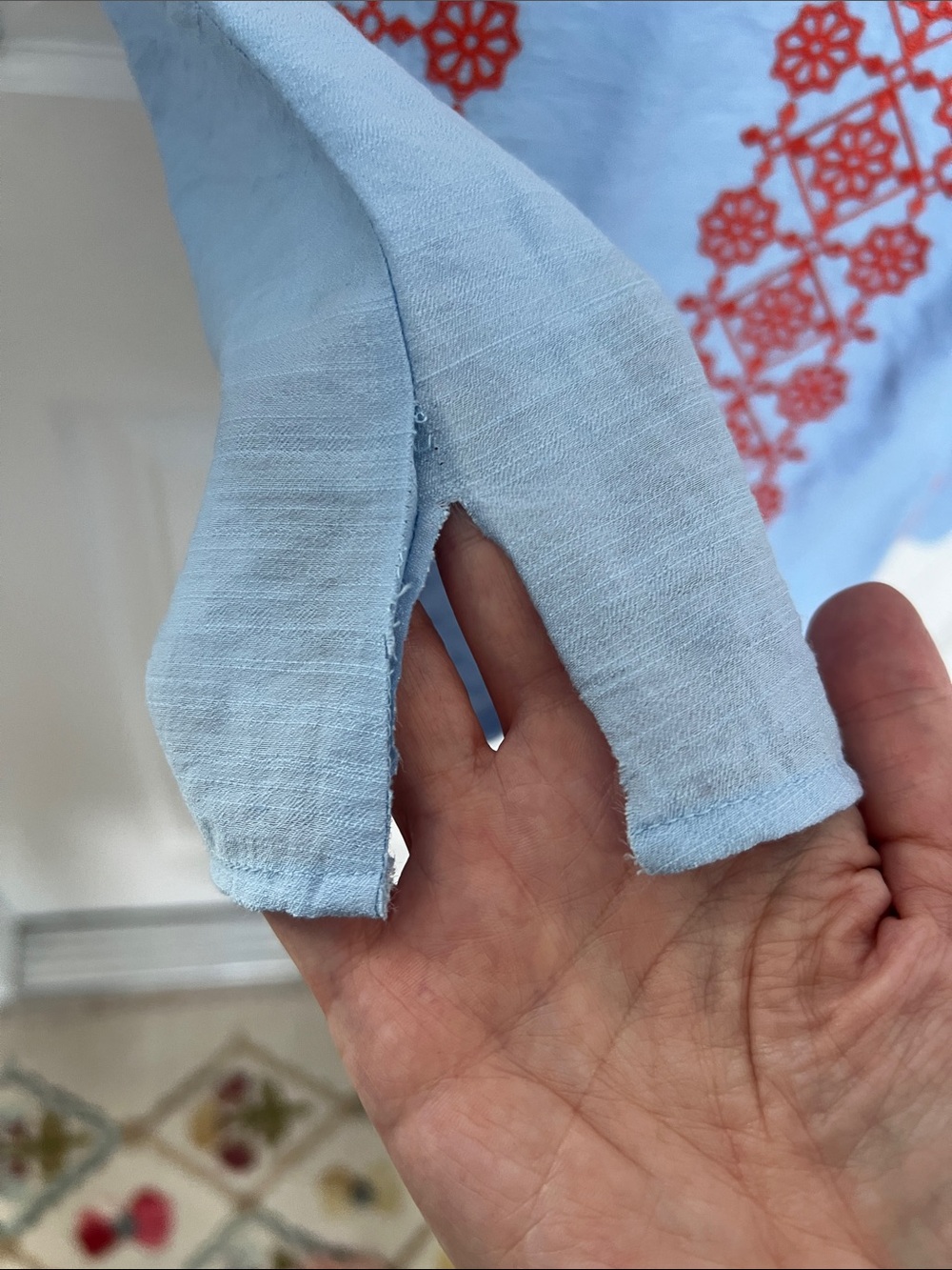 THML Light Blue Embroidered Flutter Sleeve Blouse Size Large - Picture 8 of 9
